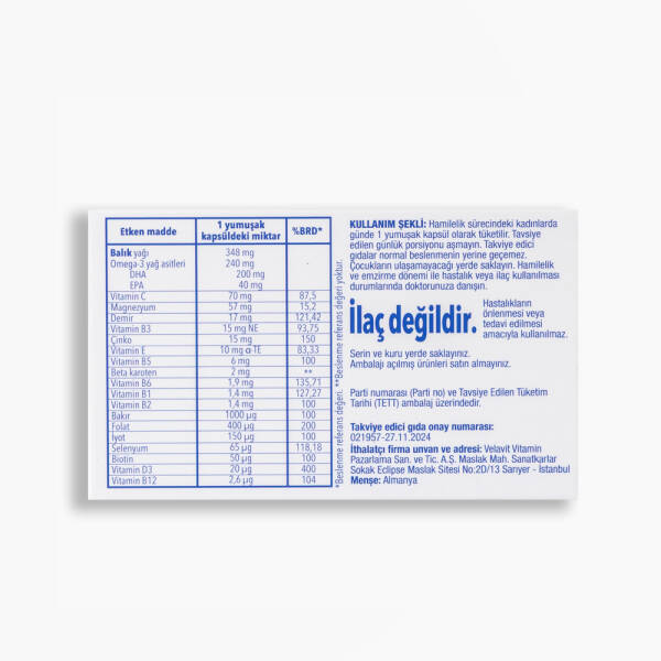 Velavit V-Mom To Be - Folat & Omega 3 Takviye Edici Gıda 30 Yumuşak Kapsül - 2