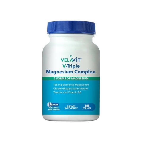 Velavit V-Triple Magnesium Complex 60 Tablet Magnezyum, B6, Taurin İçeren Takviye Edici Gıda - 1