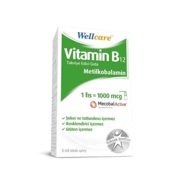 Wellcare Vitamin B12 Metilkobalamin 1000mcg 5ml Dilaltı Spray - Wellcare